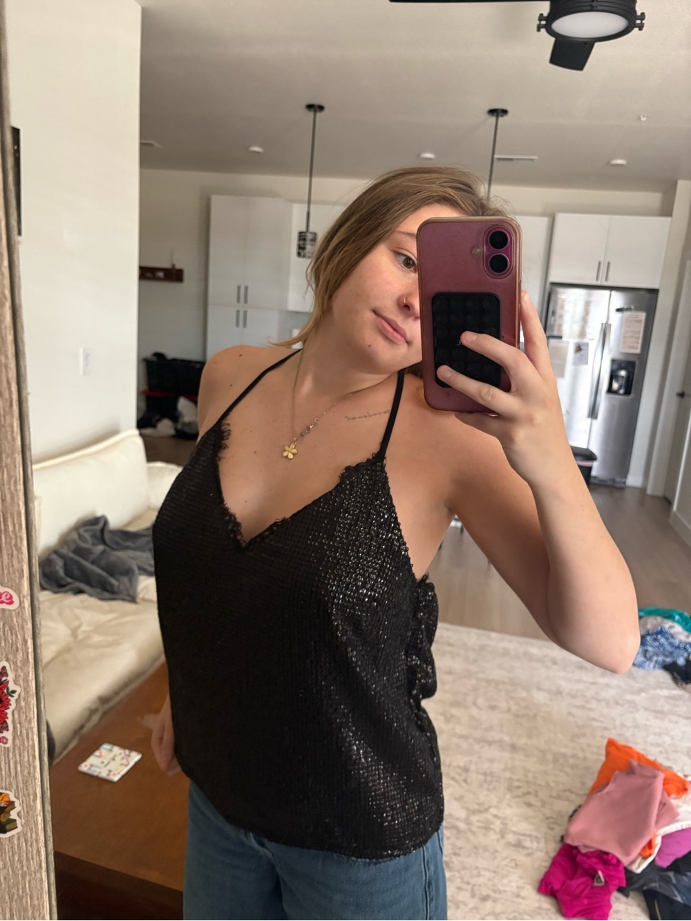 Express Black Sequin Lace-Trim Camisole